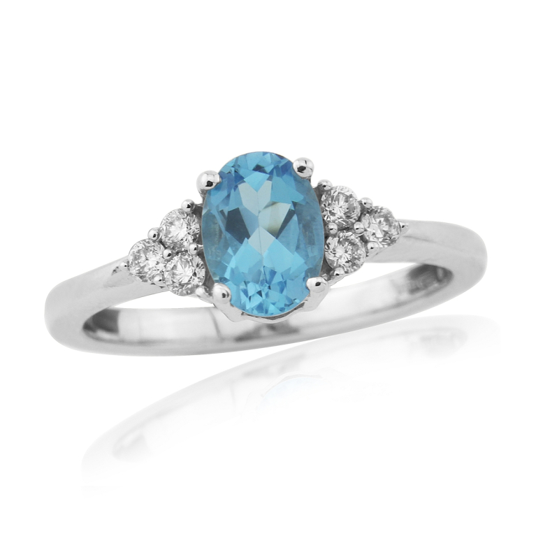 9ct White Gold Oval Blue Topaz & Diamond Set Dress Ring