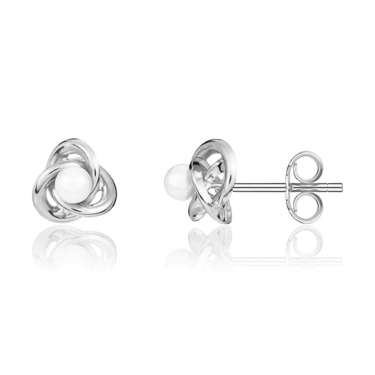 9ct White Gold Pearl Set Knot Stud Earrings