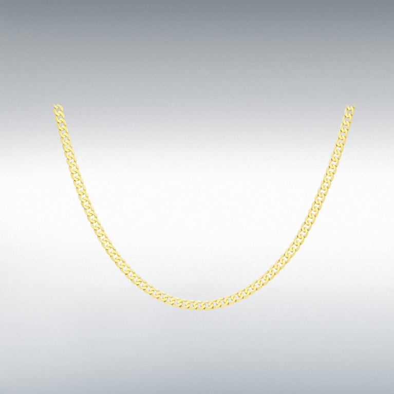 9ct Yellow Gold Diamond Cut Flat Curb Chain Link 20" Necklace