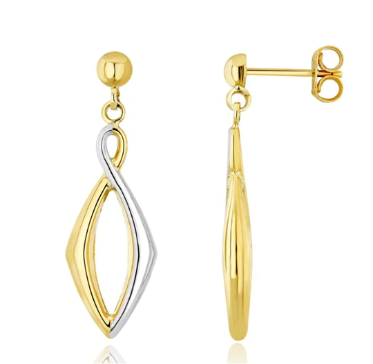 9ct Yellow & White Gold Angular Figure of Eight Drop Earrings