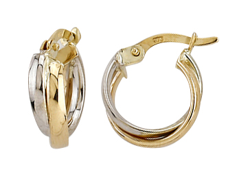 9ct Yellow & White Gold Crossover 10mm Hoop Earrings