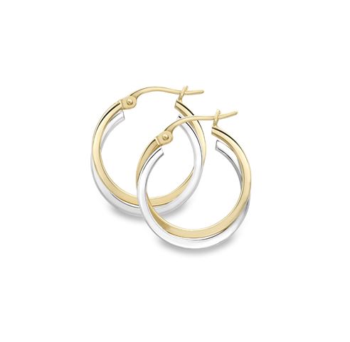 9ct Yellow & White Gold Crossover 15mm Hoop Earrings