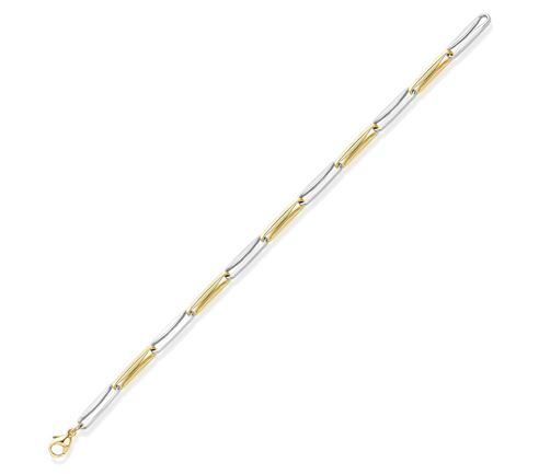 9ct Yellow & White Gold Two Tone Elongated Chain Link Bracelet