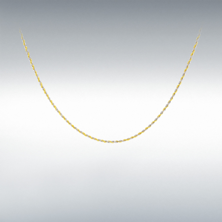 9ct Yellow & White Gold Two Tone Hollow Rope Chain Link 18" Necklace