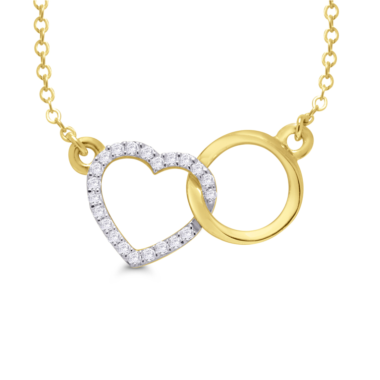 9ct Gold Diamond Set Openwork Heart & Circle Pendant Necklace