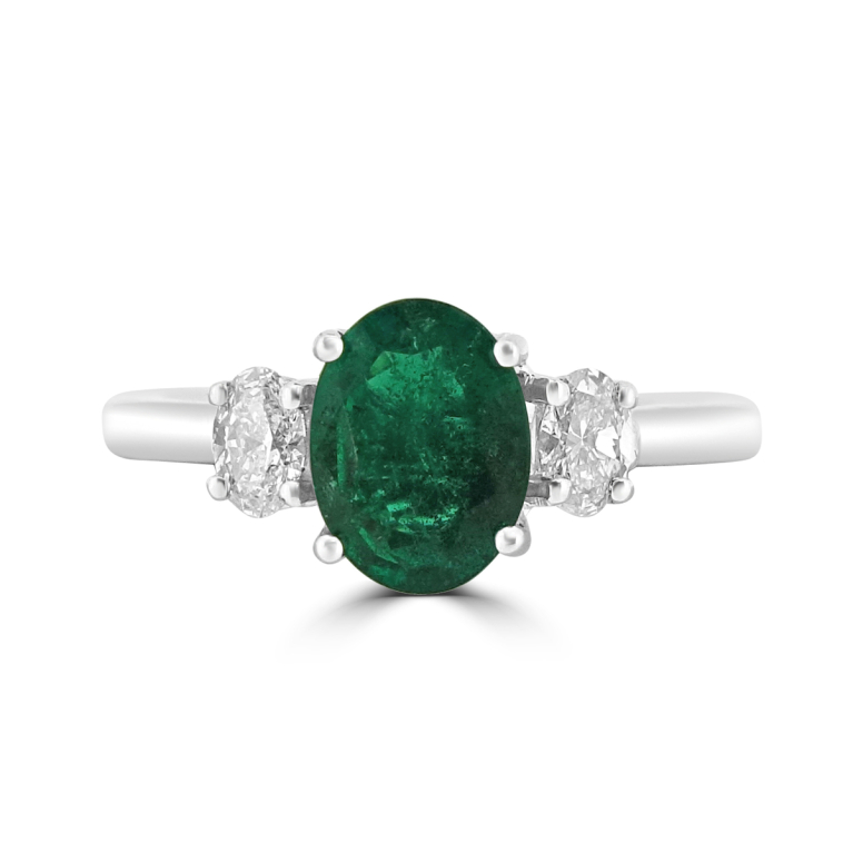 Platinum Emerald & Diamond Set Three Stone Trilogy Ring