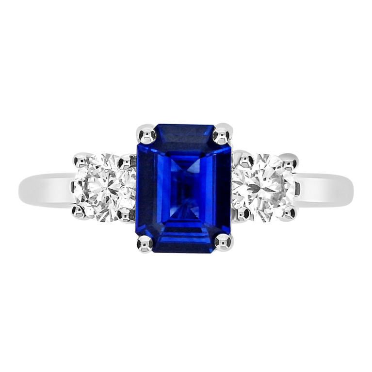 Platinum Sapphire & Diamond Set Three Stone Trilogy Ring