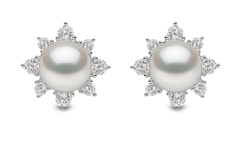YOKO London Trend 18ct White Gold, Pearl & Diamond Set Cluster Stud Earrings