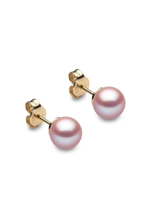 YOKO London 18ct Gold 7mm Pink Cultured Freshwater Pearl Stud Earrings