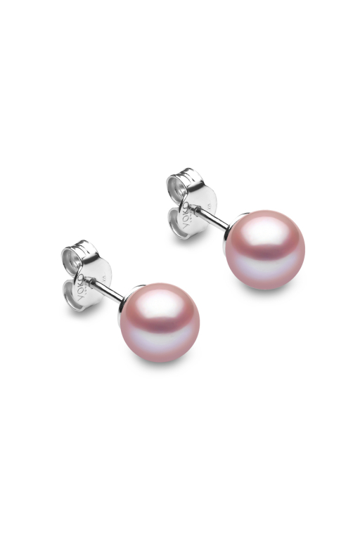 YOKO London 18ct White Gold 7mm Pink Cultured Freshwater Pearl Stud Earrings