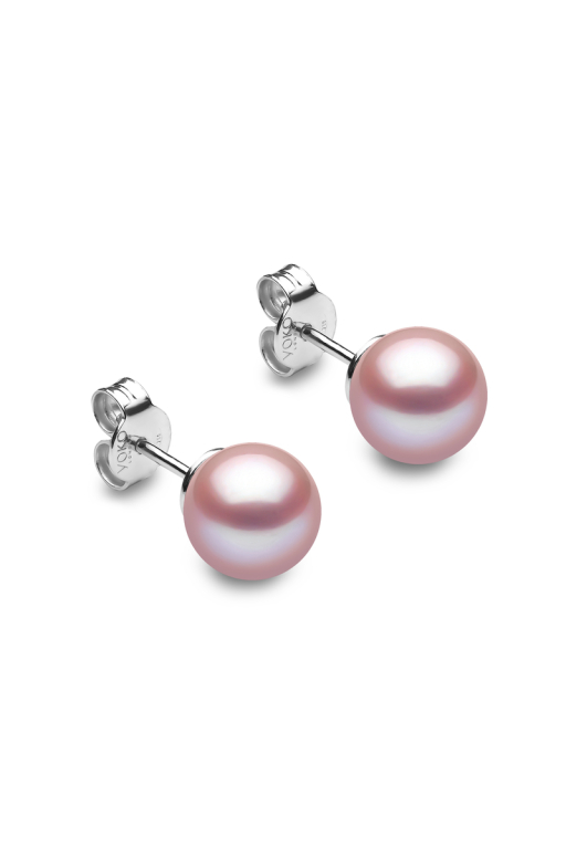 YOKO London 18ct White Gold 8mm Pink Cultured Freshwater Pearl Stud Earrings