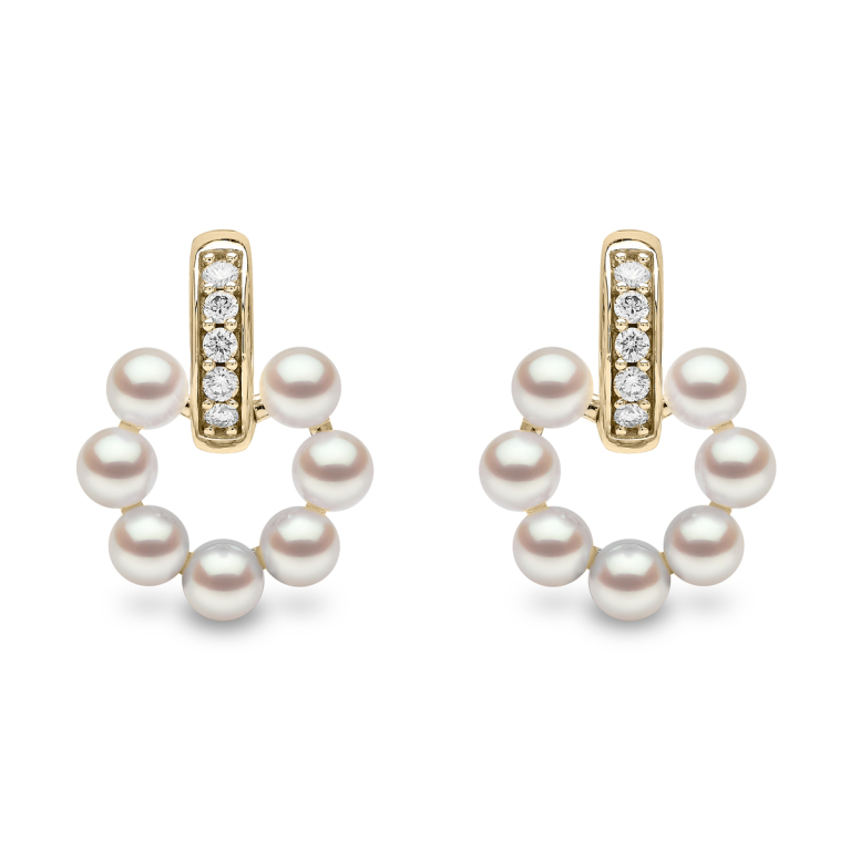 YOKO London Eclipse 18ct Gold, Pearl & Diamond Set Circle Stud Earrings