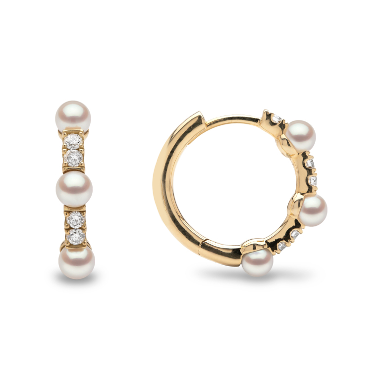 YOKO London Eclipse 18ct Gold, Pearl & Diamond Set Hoop Earrings
