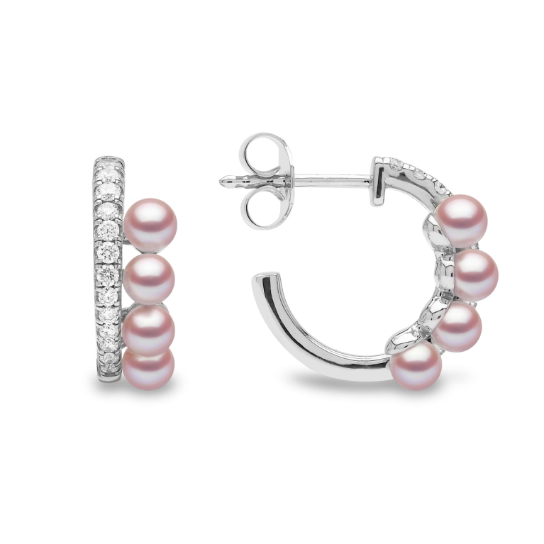 YOKO London Eclipse Blush 18ct White Gold, Pink Pearl & Diamond Set Hoop Earrings