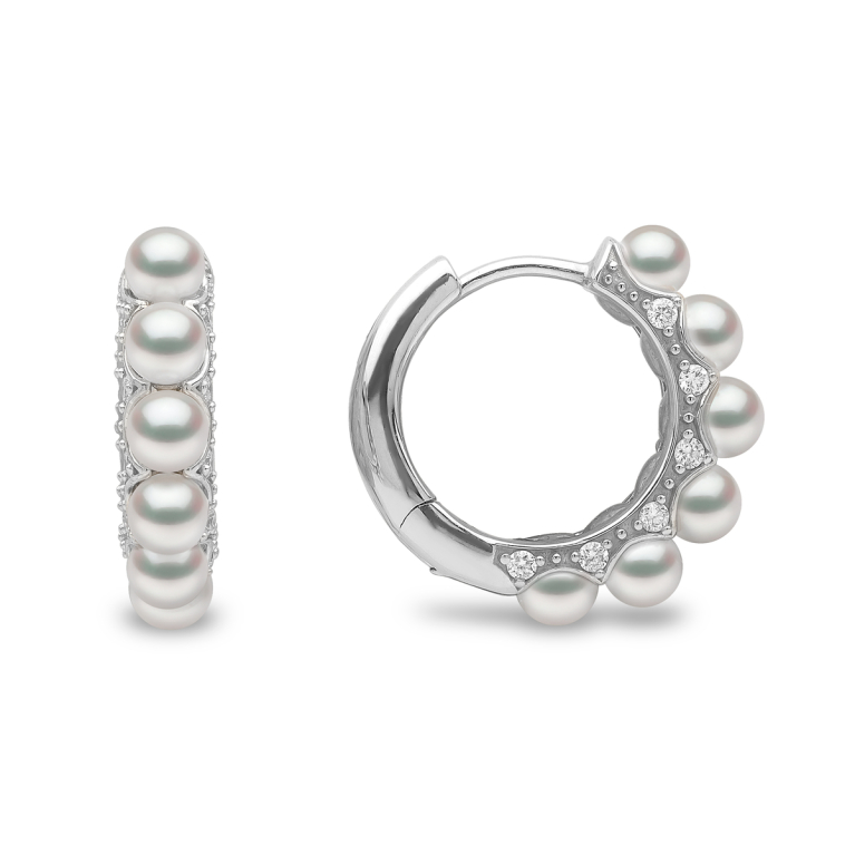 YOKO London Eclipse 18ct White Gold, Pearl & Diamond Set Hoop Earrings