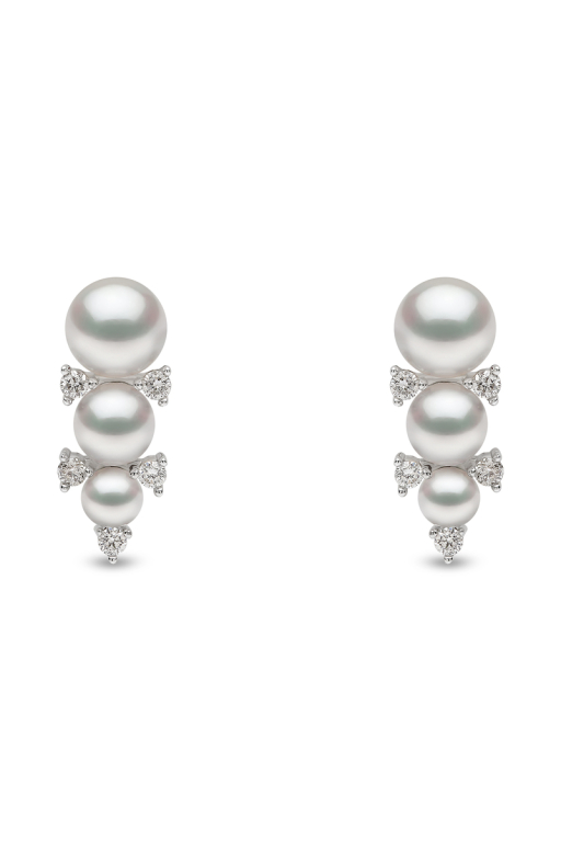 YOKO London Sleek 18ct White Gold, Pearl & Diamond Set Stud Earrings