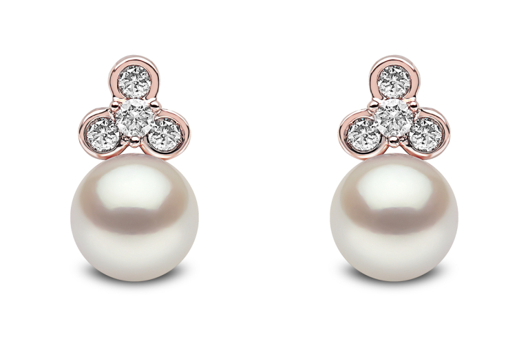 YOKO London Trend 18ct Rose Gold, Pearl & Diamond Set Stud Earrings