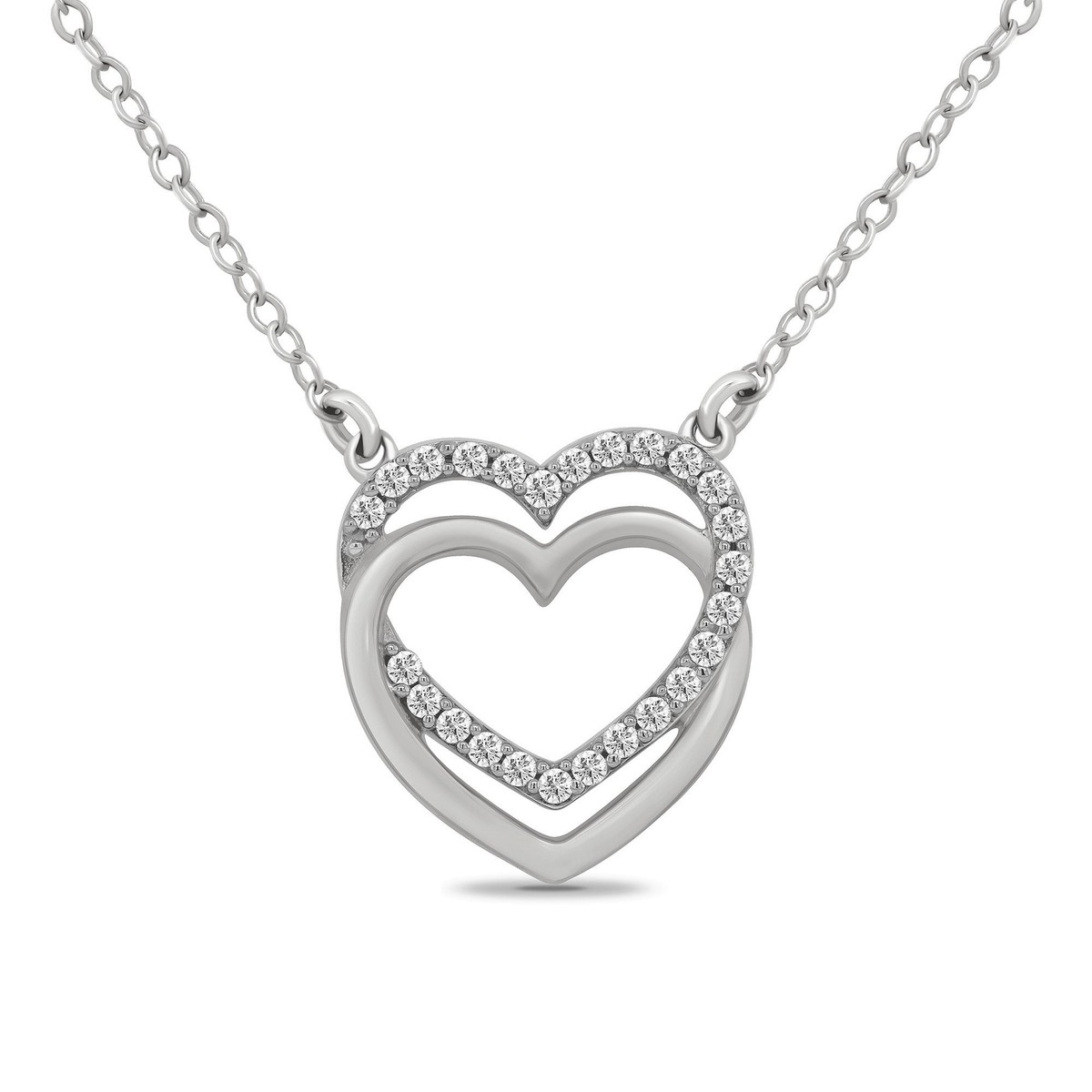 Double Heart Motif Diamond Pendant Necklace 14K Yellow Gold
