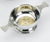 Traditional Pewter Celtic Design Quaich with Brass Iona Cross insert (2" bowl) Thumbnail