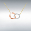 9ct 3 Colour Gold Cubic Zirconia Linked Rings Pendant Necklace Thumbnail