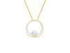 9ct Yellow & White Gold Cultured Freshwater Pearl Two Tone Circle Pendant Necklace Thumbnail