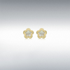 9ct Gold Mother of Pearl Set Greek Key Flower Stud Earrings Thumbnail