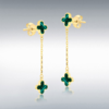9ct Gold Malachite Set Flower Drop Earrings Thumbnail
