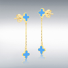 9ct Gold Turquoise Set Flower Drop Earrings Thumbnail