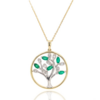 9ct Yellow and White Gold Emerald & Diamond Set Tree of Life Pendant Necklace Thumbnail