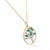 9ct Yellow and White Gold Emerald & Diamond Set Tree of Life Pendant Necklace Thumbnail