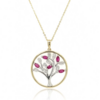 9ct Yellow and White Gold Ruby & Diamond Set Tree of Life Pendant Necklace Thumbnail