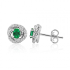 18ct White Gold Oval Emerald & Diamond Set Swirl Cluster Knot Stud Earrings Thumbnail