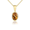 9ct Gold Oval Citrine Rubover Set Pendant Necklace Thumbnail