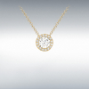 9ct Gold Slider Cubic Zirconia Halo Cluster Pendant Necklace Thumbnail