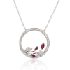 9ct White Gold Diamond & Ruby Set Leaf Circle Pendant Necklace Thumbnail