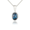 9ct White Gold Oval Blue Topaz Rubover Set Pendant Necklace Thumbnail