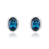 9ct White Gold Oval Blue Topaz Rubover Set Stud Earrings Thumbnail