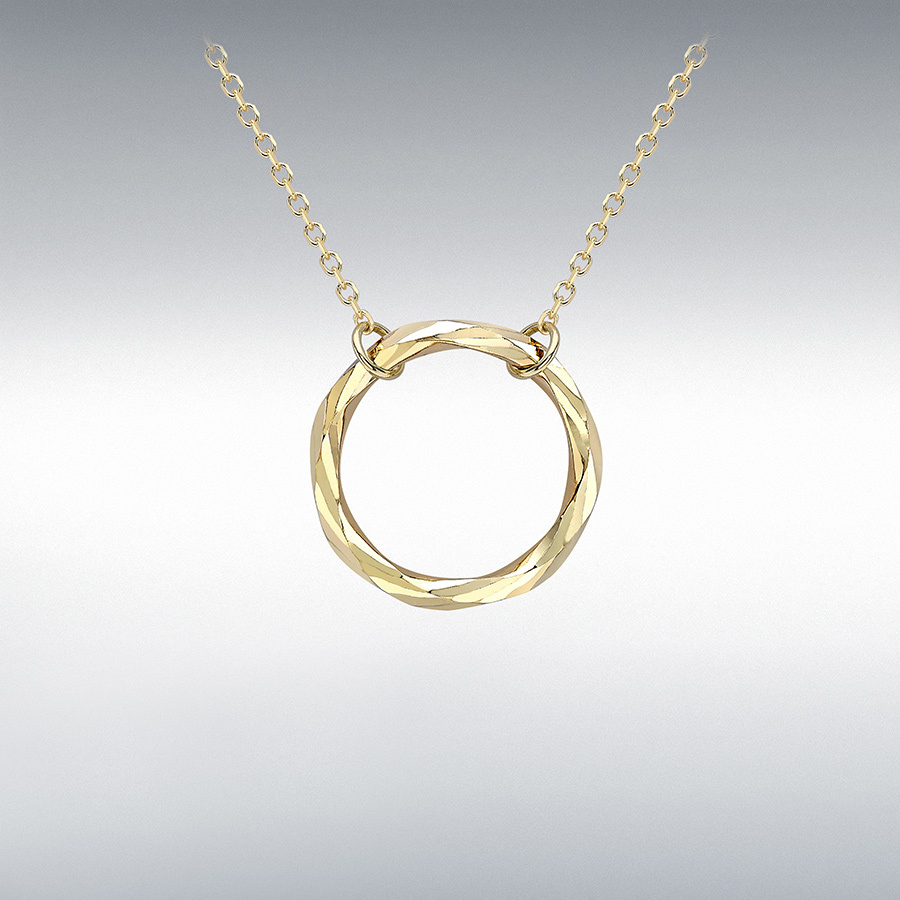 9ct Yellow Gold hammered open circle Pendant on Chain