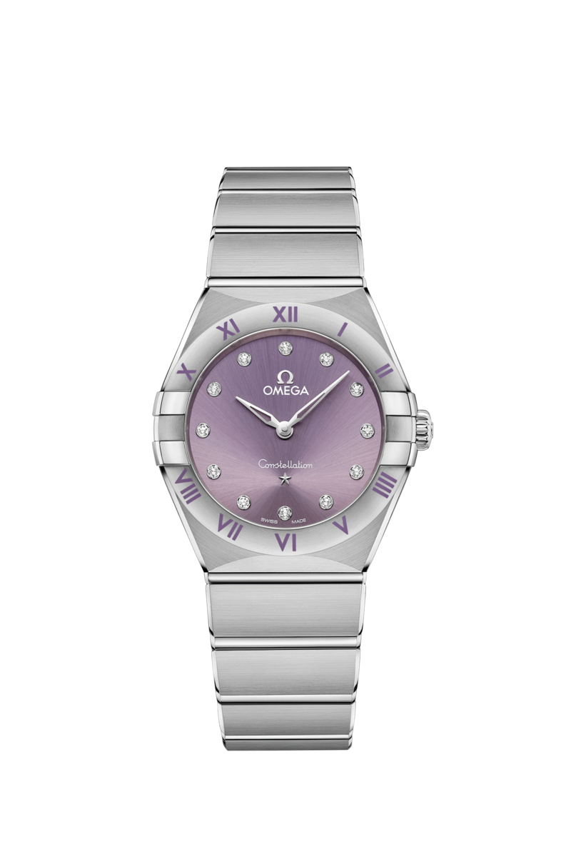 Omega Constellation Diamond Set Purple Dial Stainless Steel Womens Quartz Watch 28mm 13110286060002