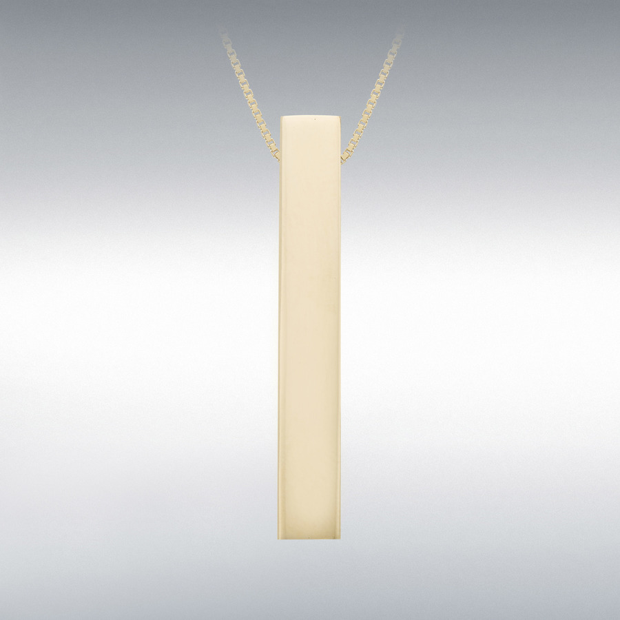 9ct Gold Vertical Rectangular Cuboid Bar Slider Pendant Necklace